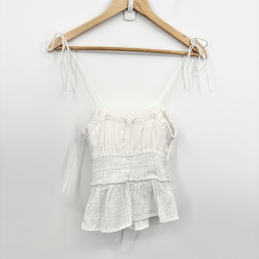 J Crew Clio Top Womens Small Milkmaid Coastal Boho Gauze Smocked Cottage Cotton - Picture 10 of 10